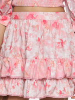 Floral Pink Two Tier Mini Skirt-17324