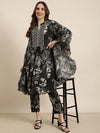 Women Kaftan Charcoal Ethnic Motifs Kurta and Trousers Set-DW-5843-Charcoal