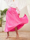 Women Pink Satin Accordion Pleated Maxi Skirt