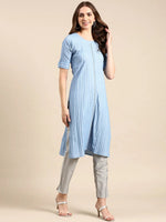 Women's Blue Printed Straight Kurta-SNG-2064-Blue