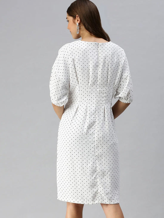 Women White Printed A-Line Dress-AE-9894-Whiteblack