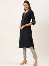 Women's Blue Solid Straight Kurta-DF-1191-Navyblue