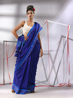 Blue Cotton Saree With Stripes Pallu-MA55CT06520028