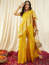 Crop Top with Sharara and frill Dupatta in Yellow Color