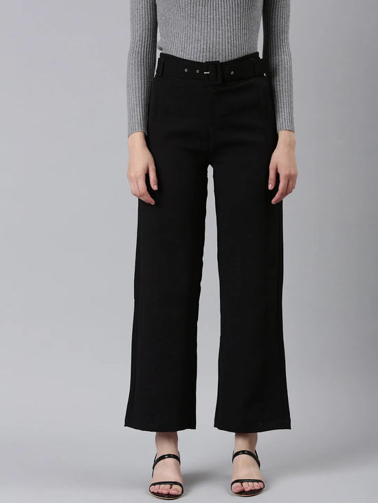 Women Black Solid Formal Trouser-LT-KN-504-Black