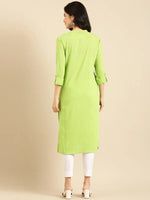 Women's Green Solid Straight Kurta-ON-488-Green