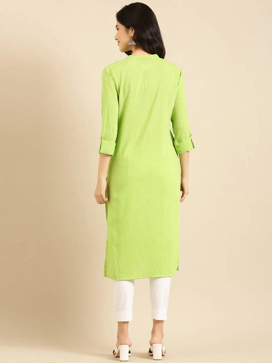 Women's Green Solid Straight Kurta-ON-488-Green