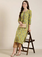 Women Yellow Printed Straight Kurta-AT-A828-K-Yellow