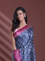 Grey Silk Soft Saree With Paisley Print-MA60BSL01400042