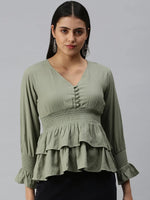 Women's Solid Olive Top-AE-10229-Olive