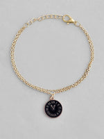 Gold Plated Black Clock Charm Bracelet-VOJ131