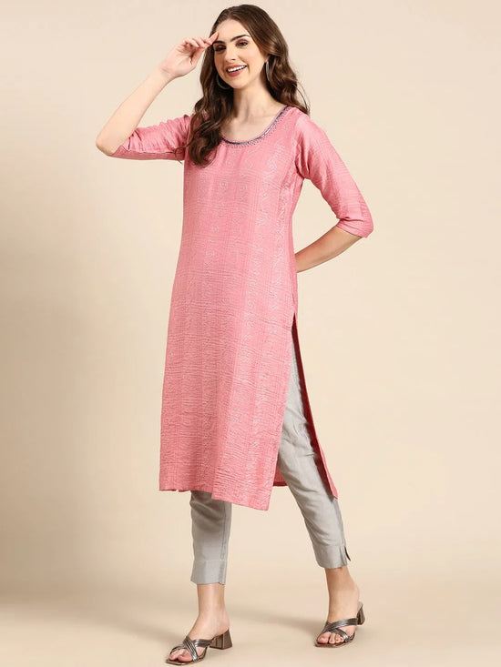 Women's Pink Embroidered Anarkali Kurta-SKC-947-Pink