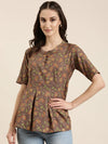 Women Taupe Floral A-Line Kurti-NJ-3058255-Taupe