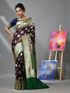 Wine Silk Banarasi Saree With Damask Motifs And Woven Degins-MA52BSL441050094