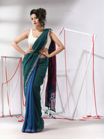 Teal Cotton Saree With Sequine Work And Zari Stripe Pallu-MA55CT06520124