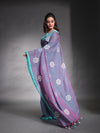 Bluish Grey Pure Cotton Soft Saree With Floral Embroidery Work-MA54CT33580098