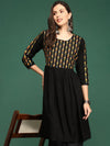 Women's Black Embroidered Anarkali Kurta-GW-1576-Black