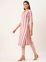 Women's Pink Striped Straight Kurta-SKC-3235-Pinkwhite