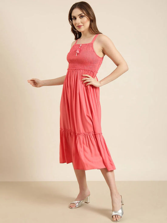 Women Peach Solid Empire Dress-BC-BK-535-Peach