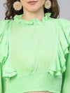 Women Solid Green Ruffled Long Sleeve  Casual Crop Top-S23078WBL002