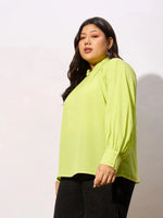 Women Lime Green Front Twisted Detail Top