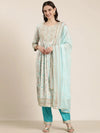 Women Turquoise Blue Floral Kurta Set-GW-3670-Turquoiseblue