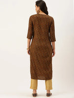 Women's Brown Printed Straight Kurtas-GW-2442-Brown