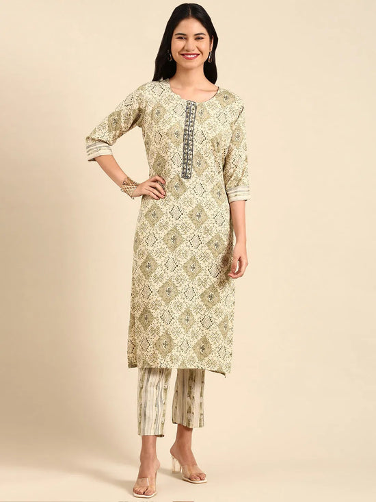 Women's Beige Printed Kurta Set-SKC-7909-Beige