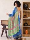 Saree Mall Women's Cotton Blue Printed Ready To Wear With Blouse Piece-RTWMINAXI7401A