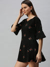 Women Black Solid Fit and Flare Dress-AE-9897-Black