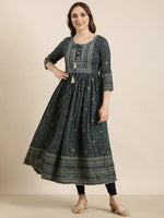 Women Anarkali Teal Ethnic Motifs Kurta-AT-A1425-LG-Teal