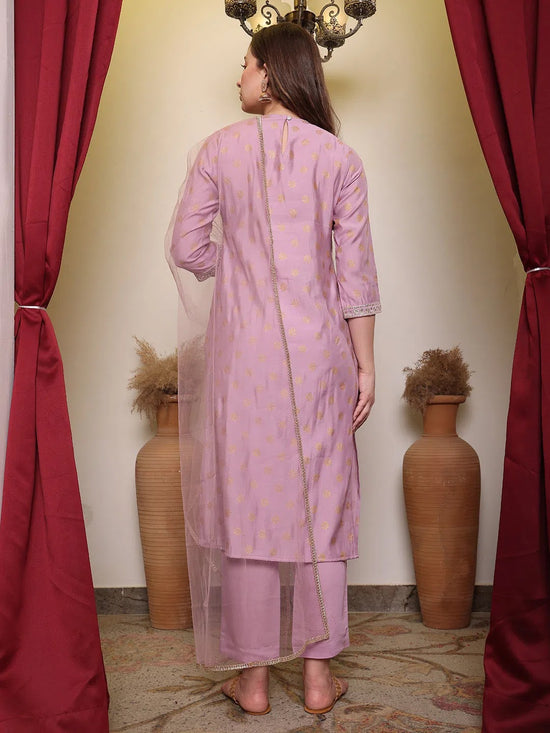 Avanshee Women's Latest Solid Embroidred Chanderi Kurta, Pant With Dupatta Set-ES-7534PINKS