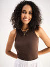 Women Brown Ribbed Vest Top