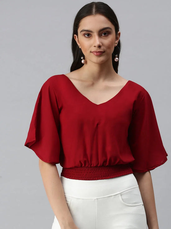 Women Maroon Solid Crop Cape Top-AE-10234-Maroon