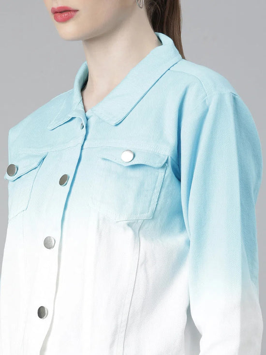 Women Blue Ombre Denim Jacket-AE-0003-Blue