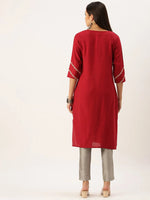 Women's Maroon Solid Straight Kurta-DF-1191-Maroon