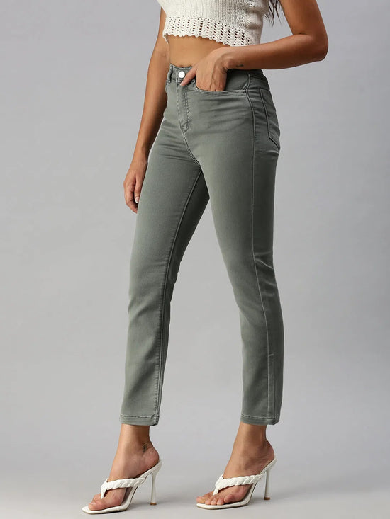 Women's Grey Solid Straight Fit Denim Jeans-IM-9795A-Grey