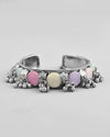 Silver-Plated Multi Colour Stone And Ghungroo Studded Oxidized Cuff Bracelet-VOJ362