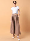 Women Solid Beige Pleated Loose Fit Trouser-1975-Beige