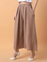 Women Solid Beige Pleated Loose Fit Trouser-1975-Beige