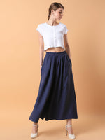 Women Solid Navy Blue Pleated Loose Fit Trouser-1975-Navyblue