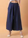 Women Solid Navy Blue Pleated Loose Fit Trouser-1975-Navyblue