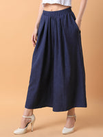 Women Solid Navy Blue Pleated Loose Fit Trouser-1975-Navyblue