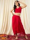 Crop Top with Draped Skirt And Cape in Red Color