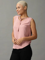 Women's Pink Striped Top-AE-10367-Peach