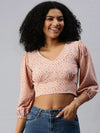 Women's Peach Geometric Top-AE-10300-Peachblue