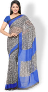 Blue Printed Chiffon Saree-Rolex3077a-Standard