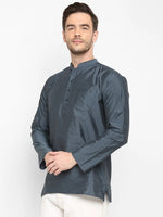 Hangup Men Standard Solid Men's Indian Wear-DarkGrey_Dupion_Patch_ShortKurta