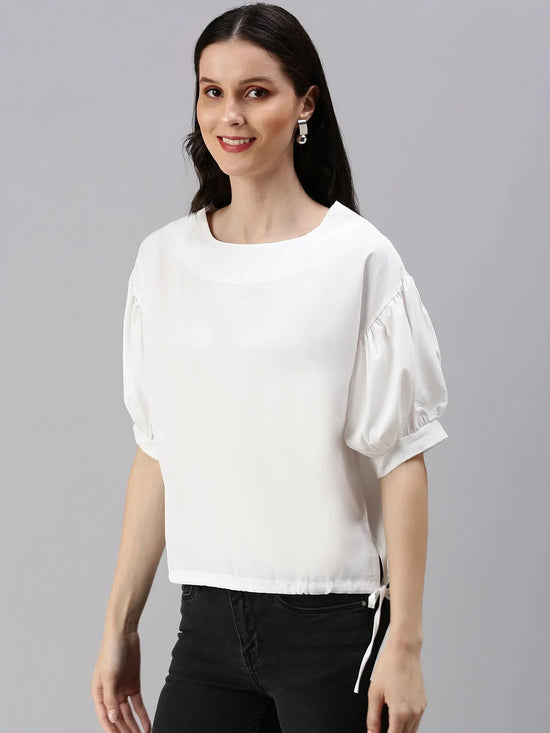 Women's White Solid Top-SH-7161-White