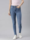 Women's Blue Solid Denim Slim Jeans-GZ-5158A-Blue